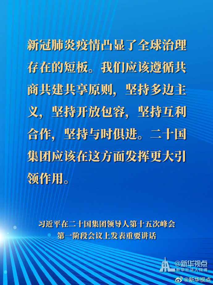 习近平在二十国集团领导人第十五次峰会第一阶段会议讲话要点