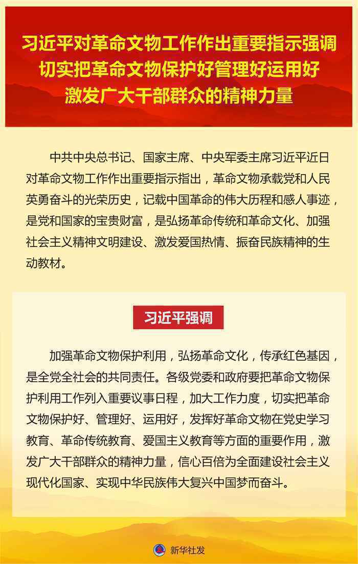 习近平对革命文物工作作出重要指示强调 切实把革命文物保护好管理好运用好 激发广大干部群众的精神力量